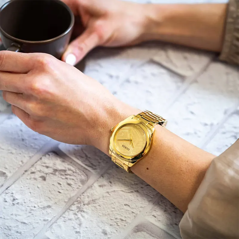 Guess Cubed Quartz Champagne Dial Ladies Watch- GW0606L2